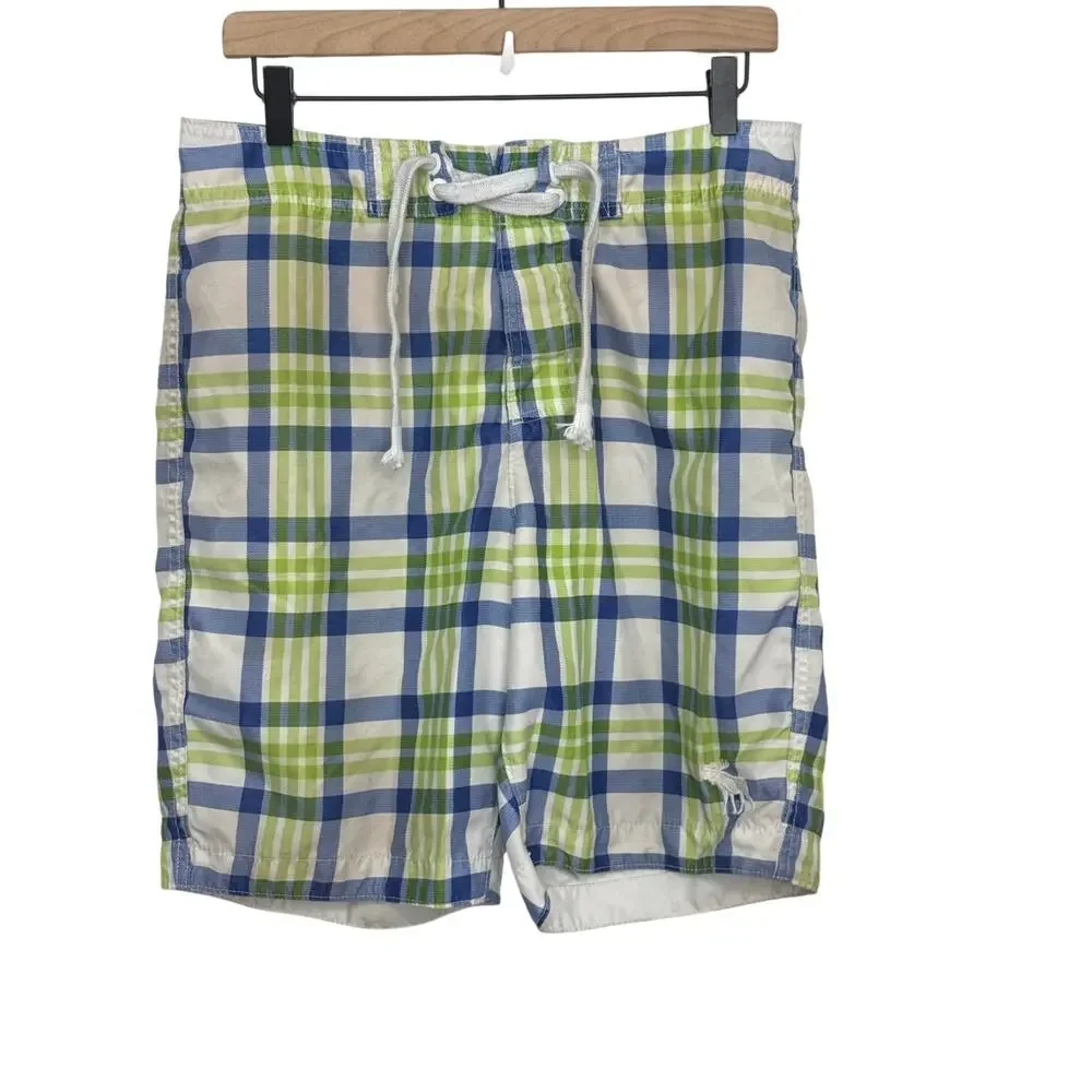 Abercrombie & Fitch Green & Blue Plaid Swim Trunks Size Medium Mens